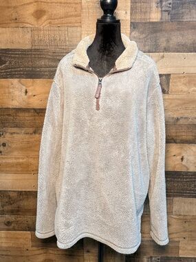 True Grit Women's Tan Khaki Sherpa Sweater Sweatshirt 1/4 Zip XL Extra Large